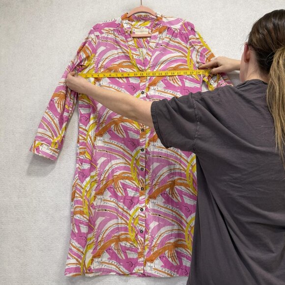 Anthropologie Shirt Dress Womens Medium Pink Tropical Floral Button Front Cotton - Picture 4 of 10